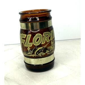 Siesta Ware Brown FLORIDA Toothpick Shot Barrel Glass Wood Handle Gold Trim 4 oz